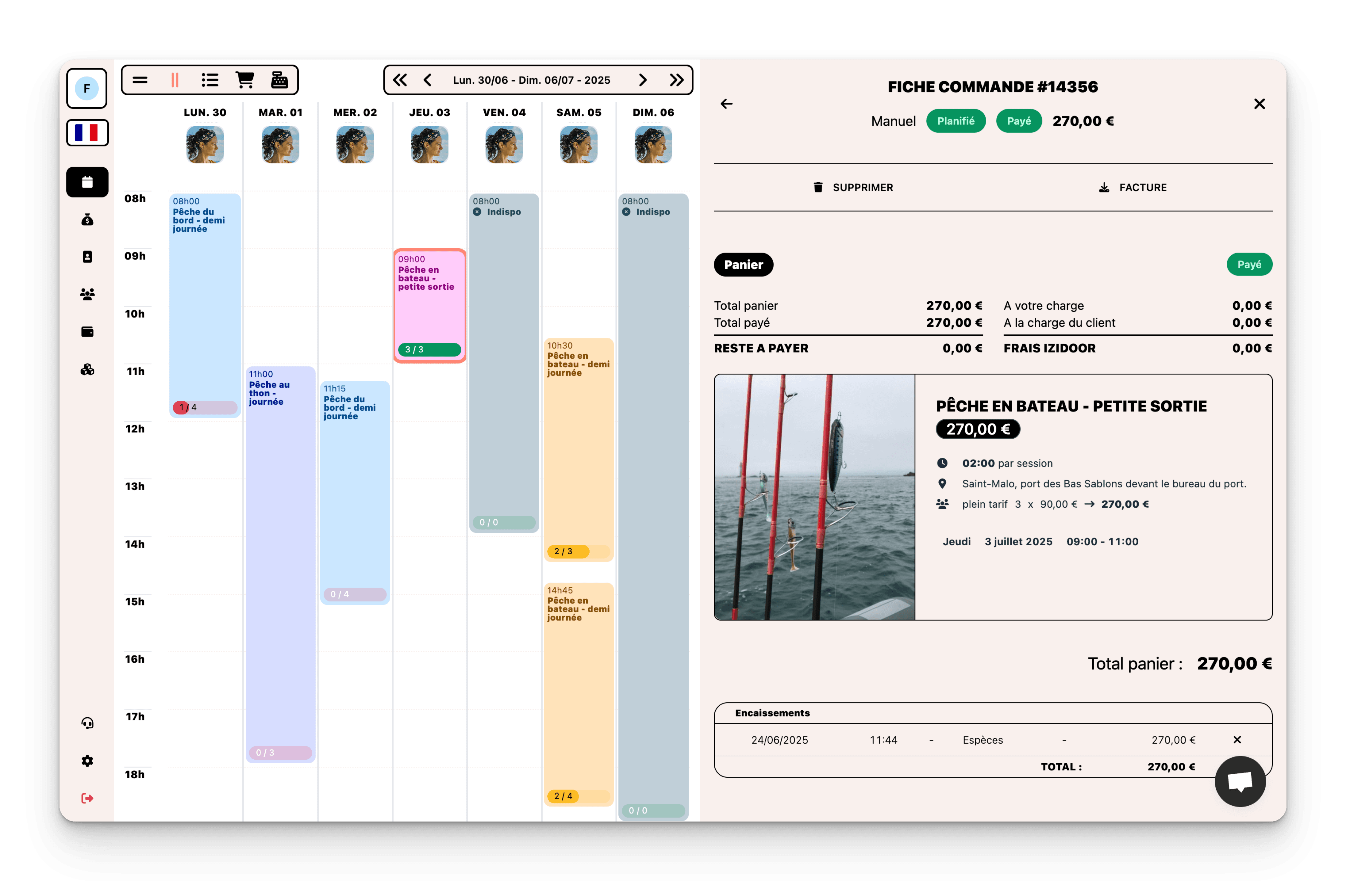 Planning Izidoor avec détail de commande